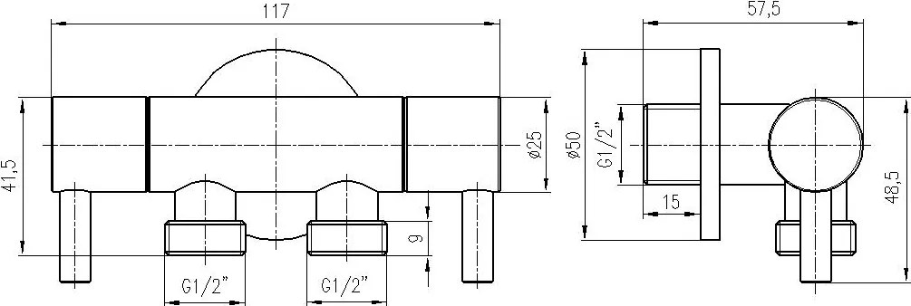 Slezák - RAV Ventil rohový dvojitý s keramickými vŕškami 1/2" x 2 x 1/2" - RV0222, Chróm