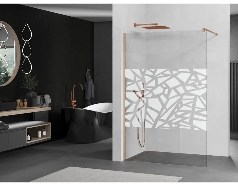 Mexen Kioto, sprchová zástena Walk-In 70 x 200 cm, 8mm číre sklo biely vzor, medený matný profil, 800-070-101-65-85