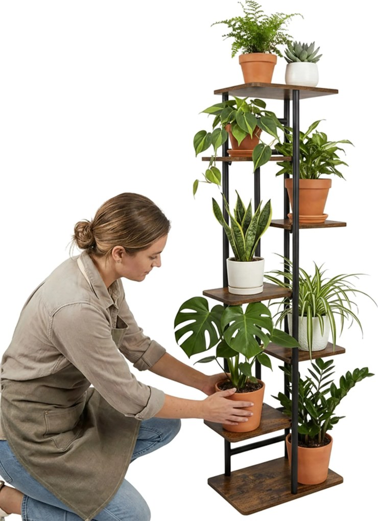 Stojan na květiny Bastian 120 cm černý/hnědý