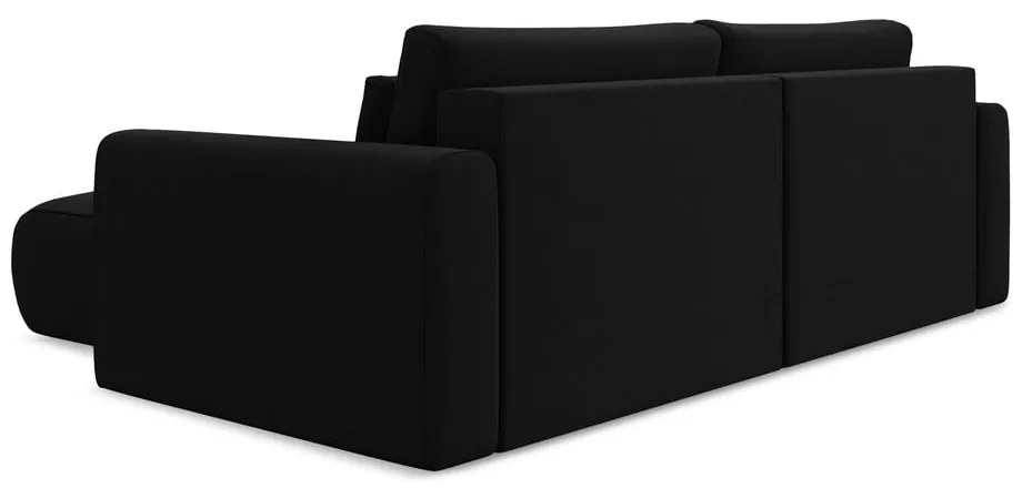 Čierna zamatová rozkladacia/s úložným priestorom rohová pohovka (pravý roh/s leňoškou) Kapua – Makamii