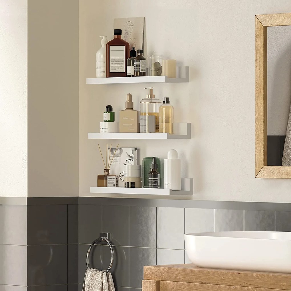 Súprava nástenných políc 3 ks, lesklý povrch, 38 x 10 cm, biele