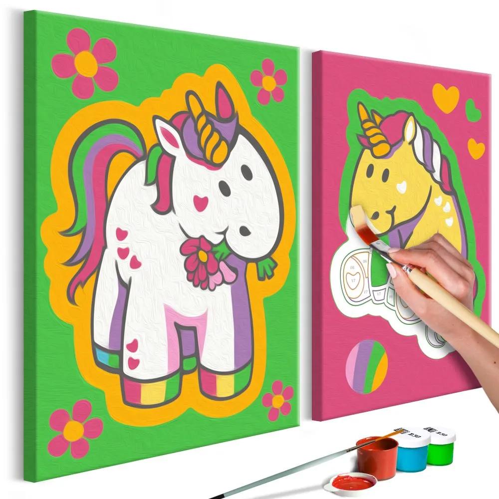 Maľovanie podľa čísiel - Unicorns (Green & Pink) 33x23