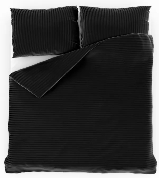 Posteľné saténové obliečky s prúžkom Čierne 200x220/2x70x90 cm