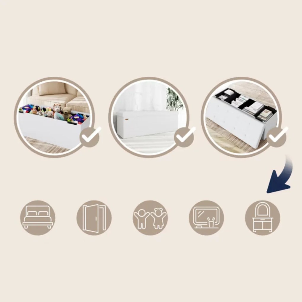 Taburet s úložným priestorom BELLA, 115x40x40cm, biela Casaria