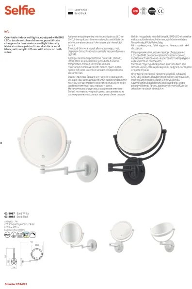 Redo 01-3087 -LED Stm. kosmetické zrkadielko SELFIE LED/7W/230V 3000/4000/6000K biela