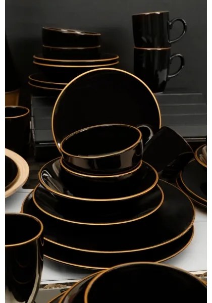 Jedálenská súprava 30 ks čierna/zlatá/kamenina