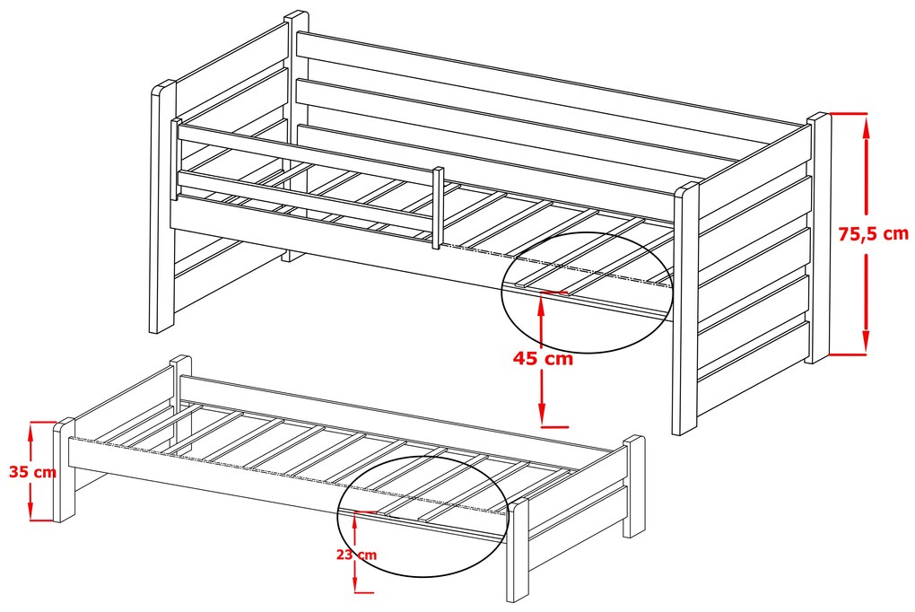 Detská posteľ 80 x 180 cm SIMO (s roštom a úl. priestorom) (borovica). Vlastná spoľahlivá doprava až k Vám domov. 1012996