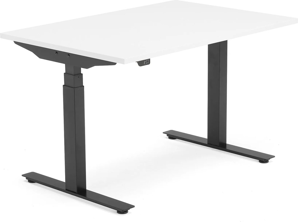 Výškovo nastaviteľný stôl Modulus, T-rám, 1200x800 mm, biela/čierna