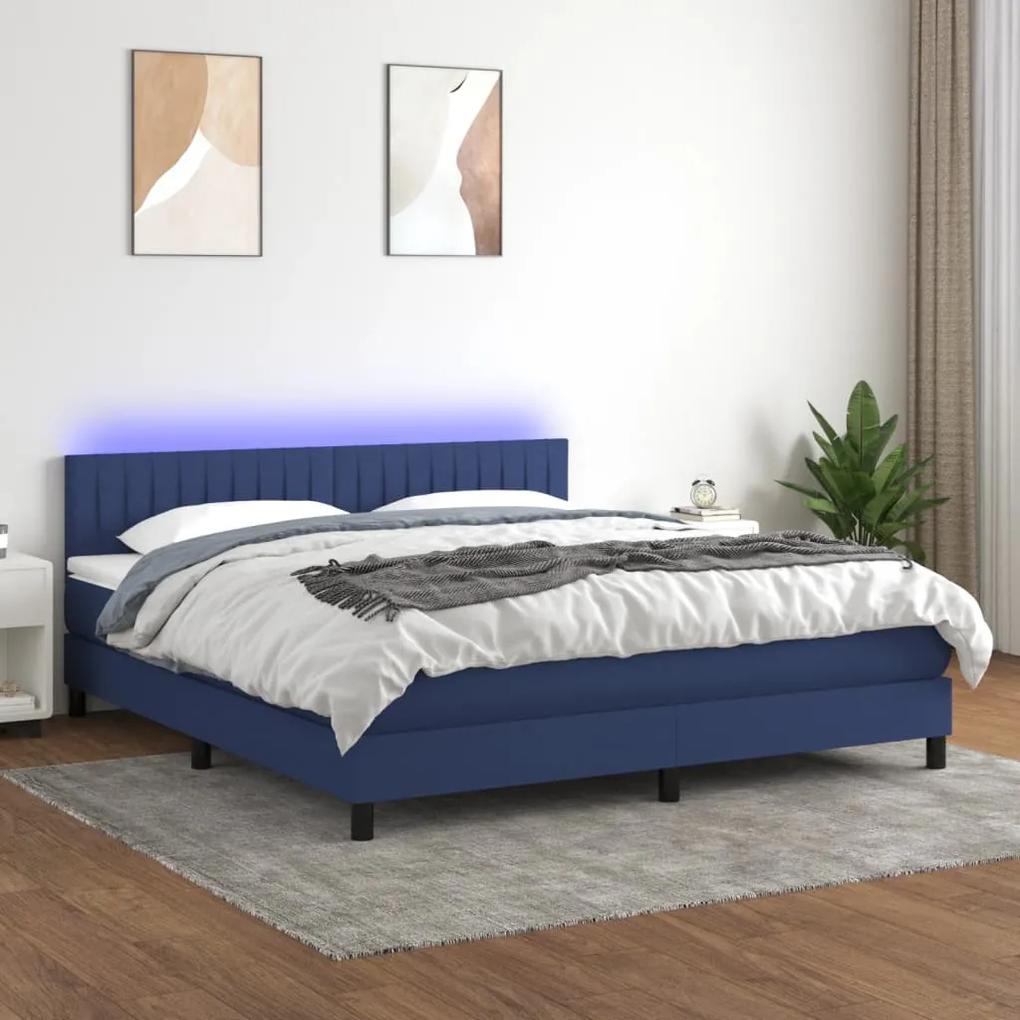 Posteľ boxsping s matracom a LED modrá 180x200 cm látka 3133339