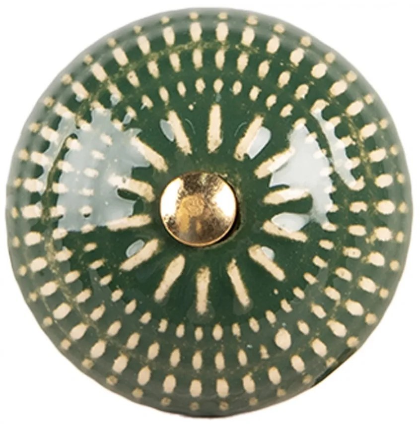 Zelená keramická knopka s dekorom - Ø 4*3 cm / S3 cm