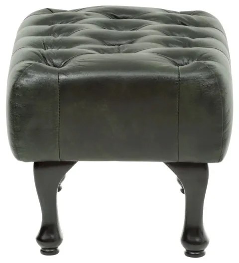 furniture-nabytek.cz - Masívna taburetka Chesterfield Pittsfield z pravej kože, zelená – 60×45×42 cm
