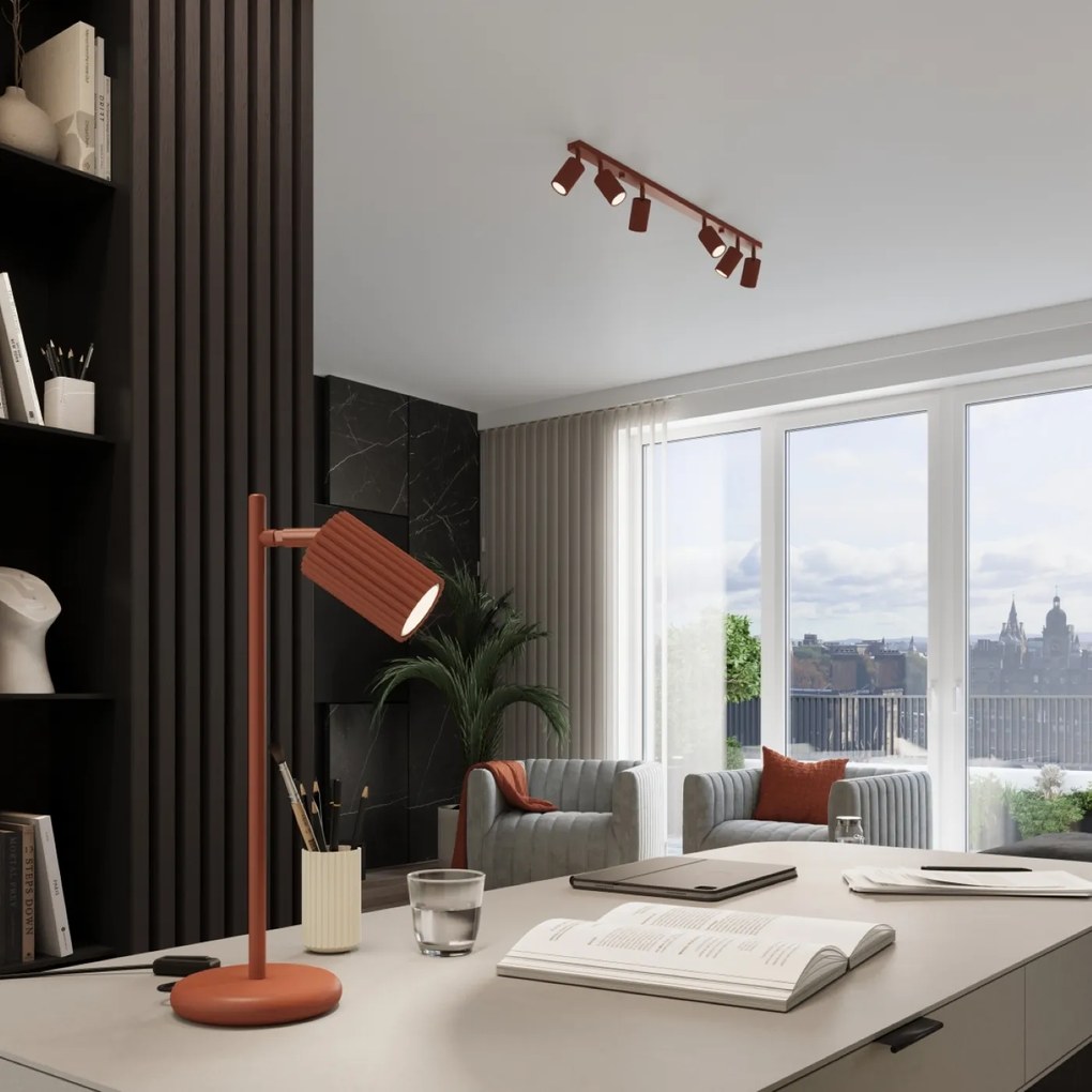 Bodové svietidlo Karbon, 6x okrovo červené kovové tienidlo, (možnosť polohovania)