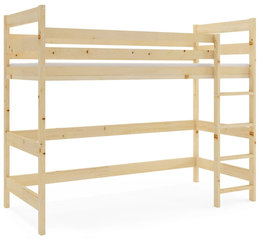 Vyvýšená posteľ z masívu ANTRESOLA 200×90 cm – borovica