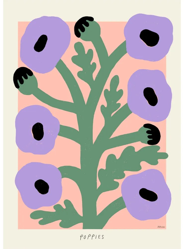 The Poster Club Plagát Purple Poppies by Madelen Möllard 50x70
