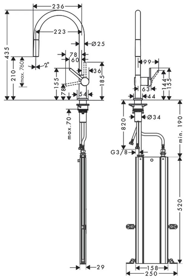 Hansgrohe M54, drezová batéria Talis s výsuvnou koncovkou, sBox, vzhľad nehrdzavejúcej ocele, HAN-72803800