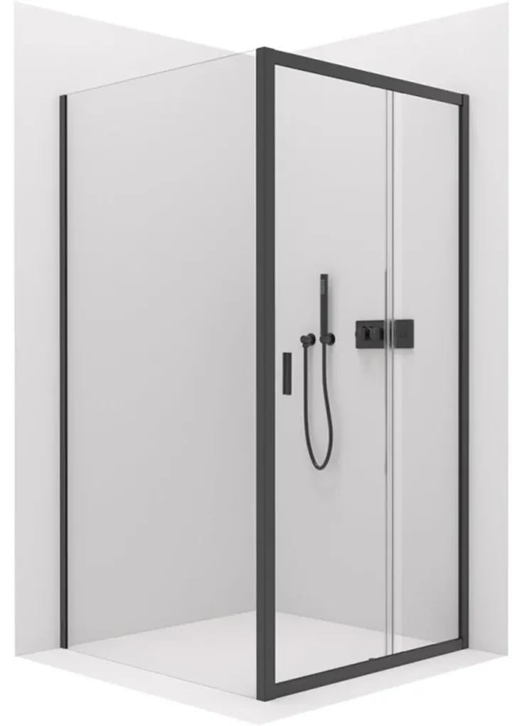 CERANO - Sprchovací kút Varone LINE L/P - čierna matná, transparentné sklo - 100x80 cm - posuvný, CER-CER-DY505B-90102