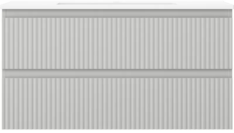 Mexen Rivel, kúpeľňová skrinka 90 cm s umývadlom Otis, 2 zásuvky, drážkovaná, sivá matná/biela, 91A20-09047-2-BFF62-W18M01