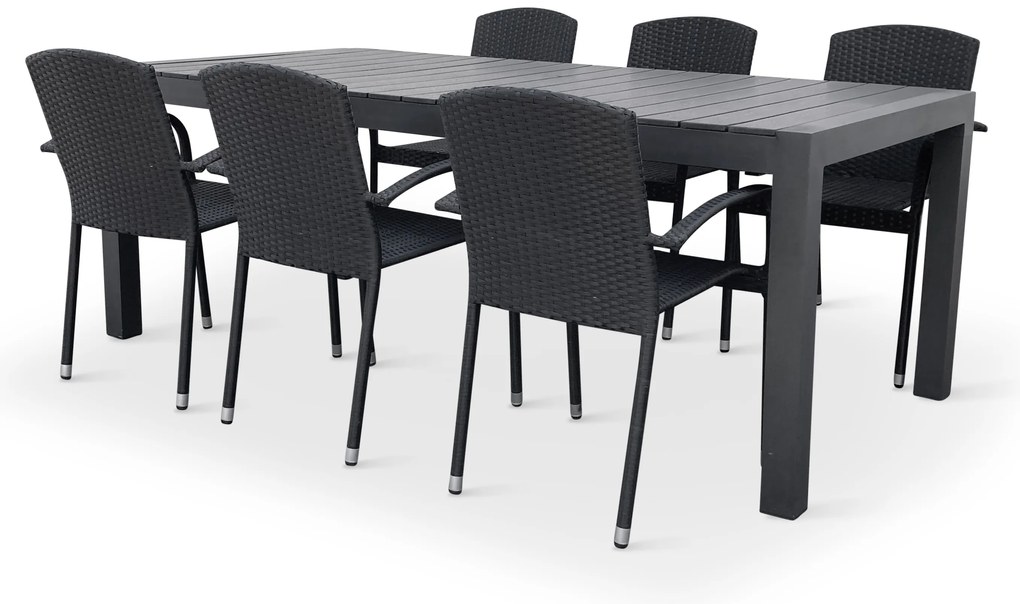 Noela Záhradný jedálenský set Grande Pasto + 6x ratanová stolička Roma