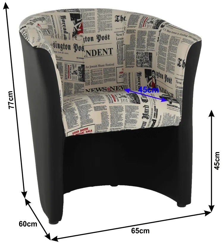 Tempo Kondela Kreslo, ekokoža čierna/látka vzor novín, CUBA