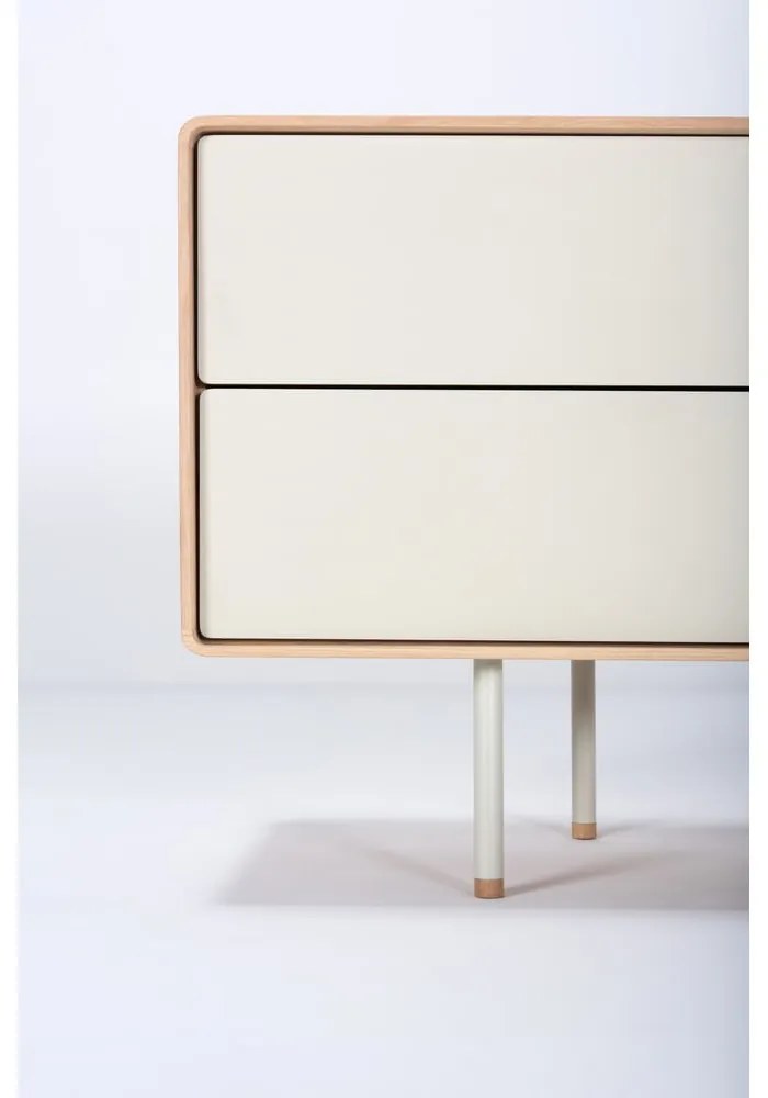 TV stolík z dubového dreva v bielo-prírodnej farbe 150x64 cm Fina – Gazzda