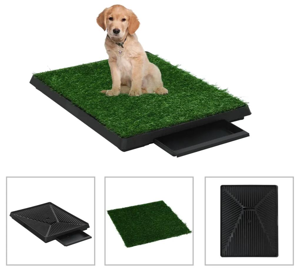 vidaXL Domáca toaleta pre psy s podnosom a umelou trávou zelená 63x50x7 cm