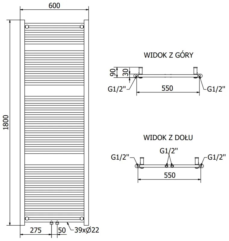 Mexen Mars, vykurovacie teleso 1800x600 mm, 953 W, čierna, W110-1800-600-00-70