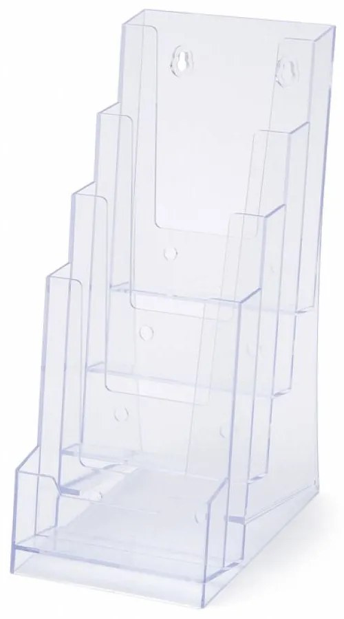 Stojanček na letáky formátu DL (pre 22 × 9,9 cm), 4 priehradky, číra