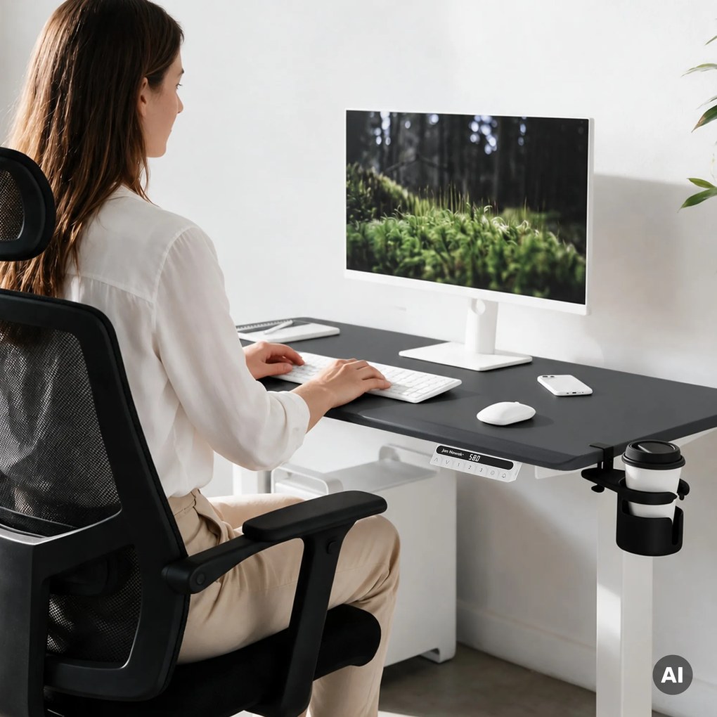 Elektrický stôl s nastaviteľnou výškou ergonomický bielo-antracitový,1200x600 mm: ARIA