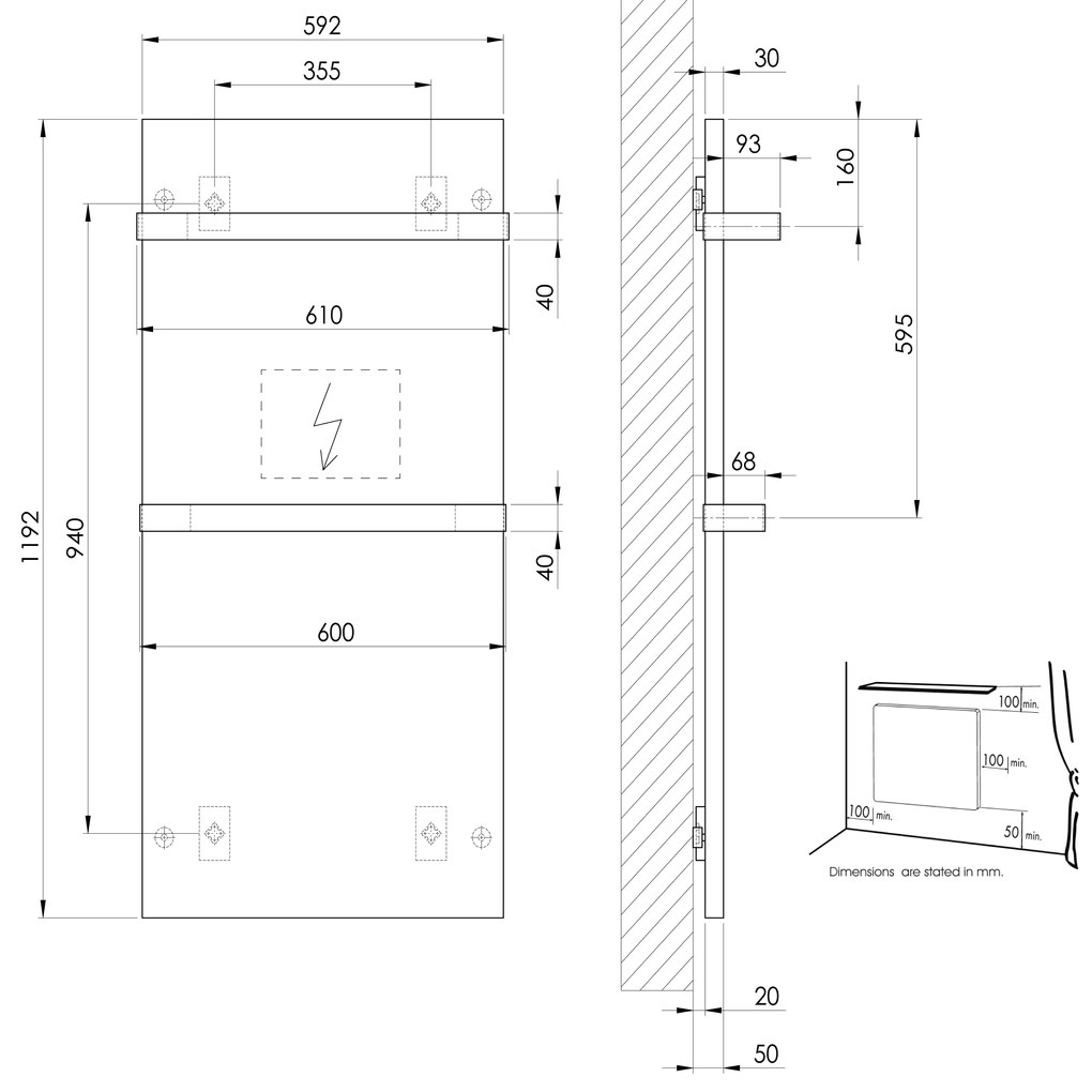 Sapho Sapho, ENIS kúpeľňový sálavý vykurovací panel 600W, 590x1200 mm, držiaky uterákov, IP44, čierna matná, RH600B-2