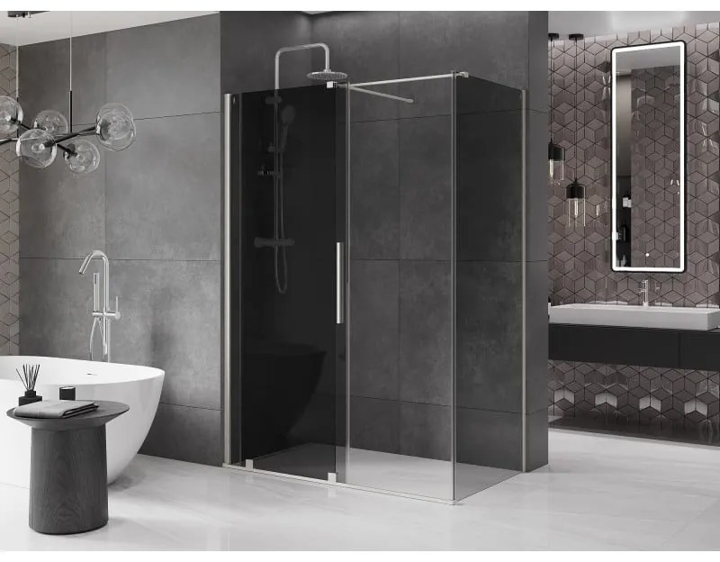 Mexen Velar, sprchový kút s posuvnými dverami 130 x 75 cm, 8mm šedé sklo, brúsená oceľ, 871-130-075-41-97