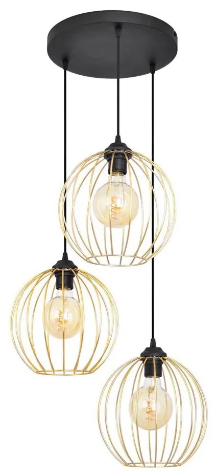 Luster na lanku MERCURE 3xE27/15W/230V zlatá/čierna