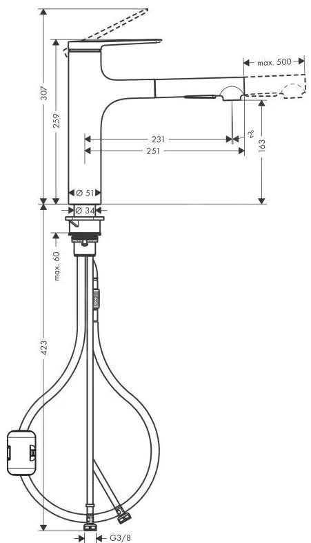 Hansgrohe Zesis M33, drezová batéria 160, s výsuvnou spŕškou, čierna matná, HAN-74801670