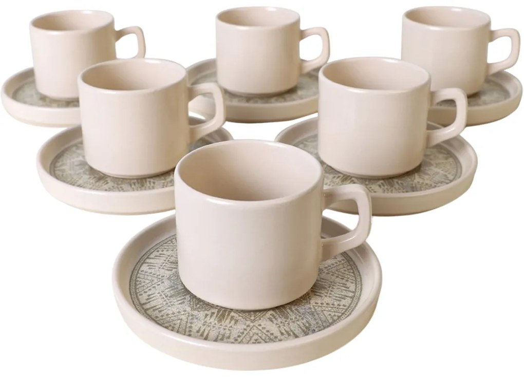 Sada 6 kameninových šálok s tanierikmi Boho Brew184 ml