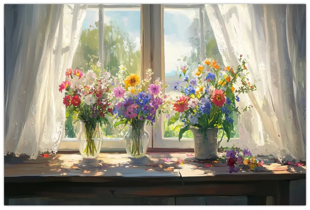 Obraz - Kytica pri okne (90x60 cm)