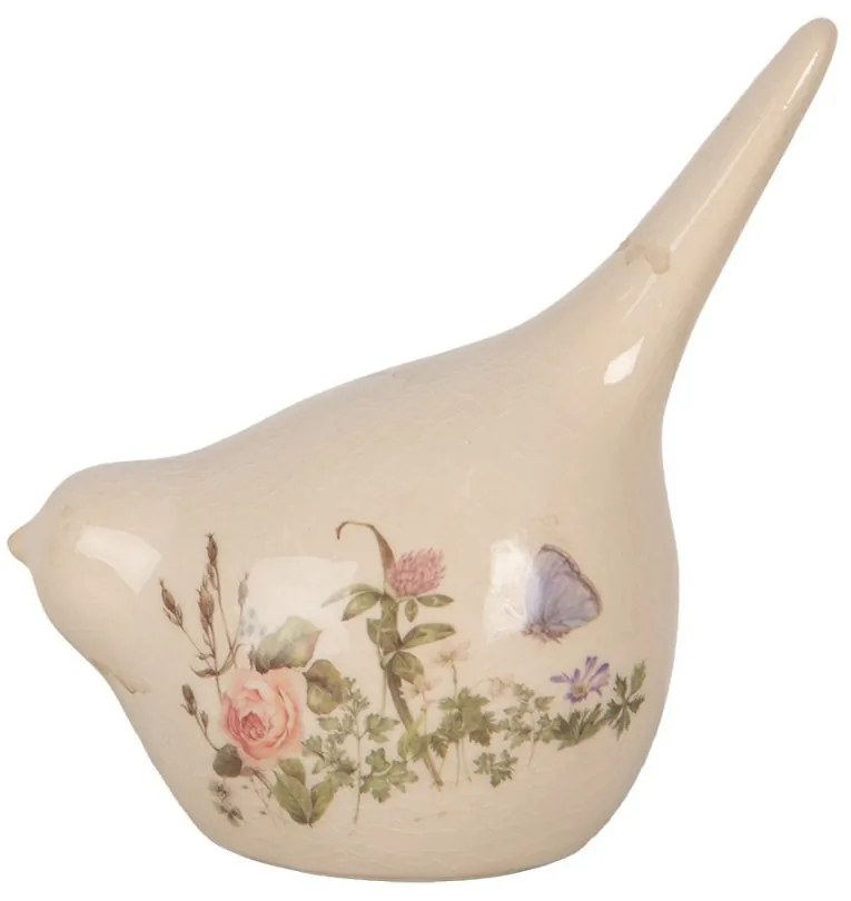 Keramická dekorácia vtáčik s lúčnymi kvetmi Flowers of Love M - 14*9*15 cm