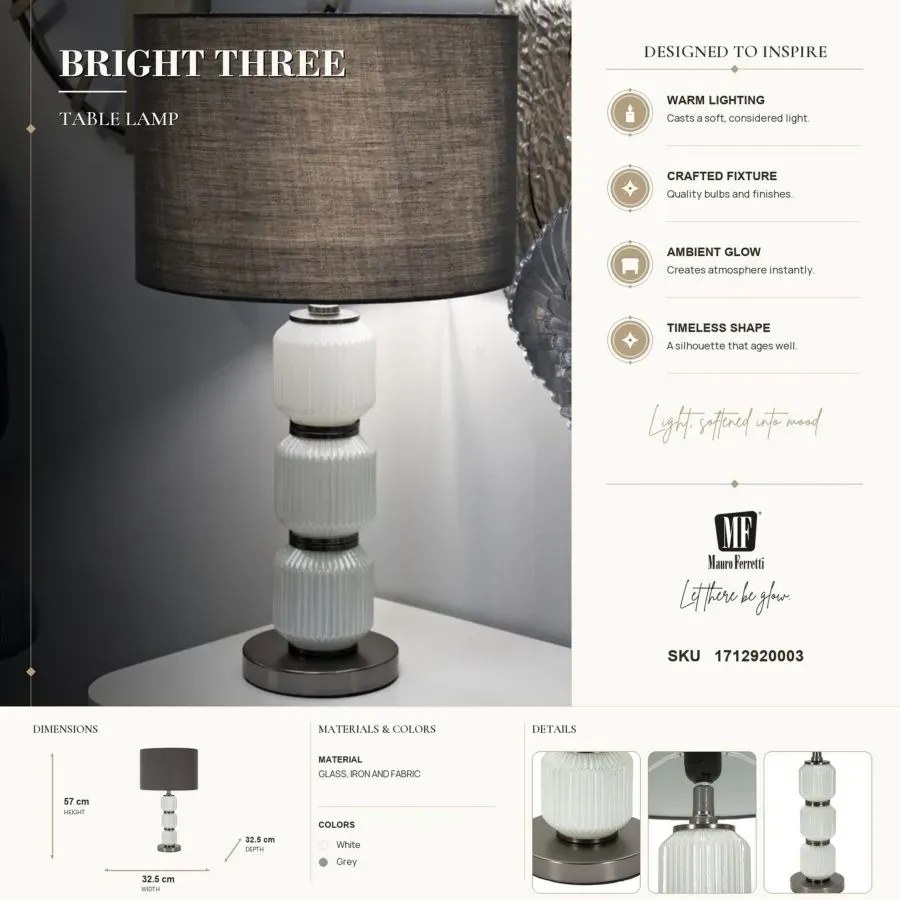 Stolná lampa Jasná Trojka 57 cm šedo-biela