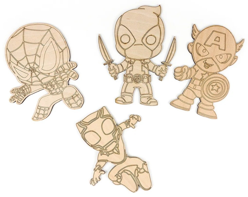 Veselá Stena Drevené vyfarbovacie postavičky Avengers a Deadpool