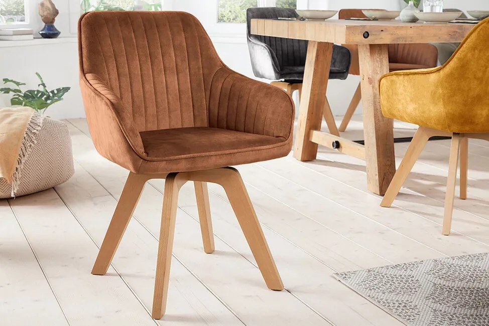 Otočná dizajnová jedálenská stolička Livorno hrdzavohnedá zamat