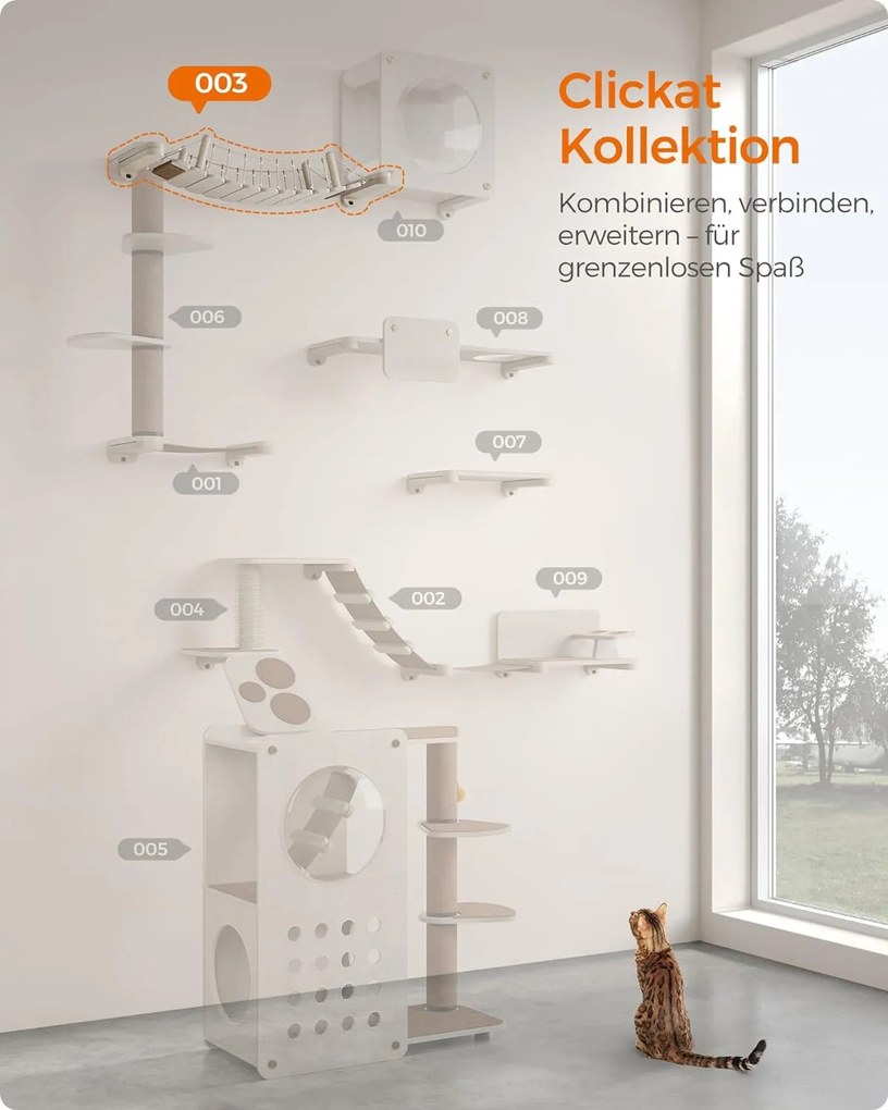 Feandrea Clickat nástenná polica, mostík pre mačky, nábytok na lezenie, hnedá farba