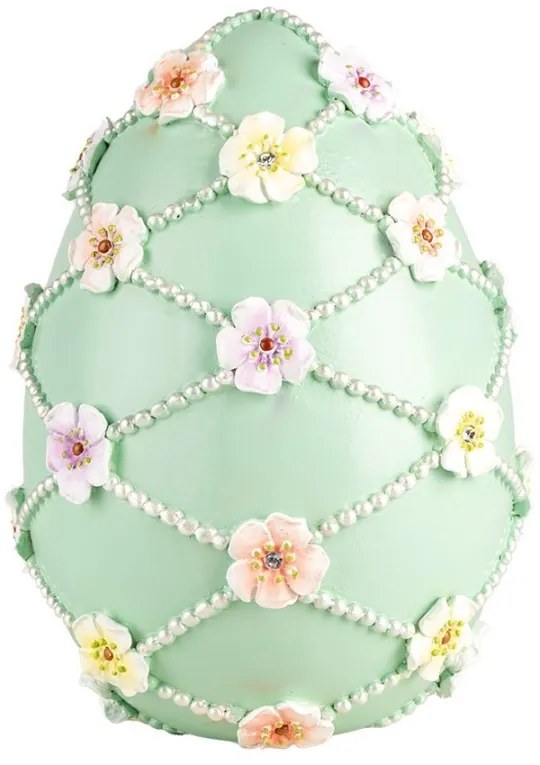 Zelená dekorácia vajíčko zdobené kvetmi - Ø 16*21 cm