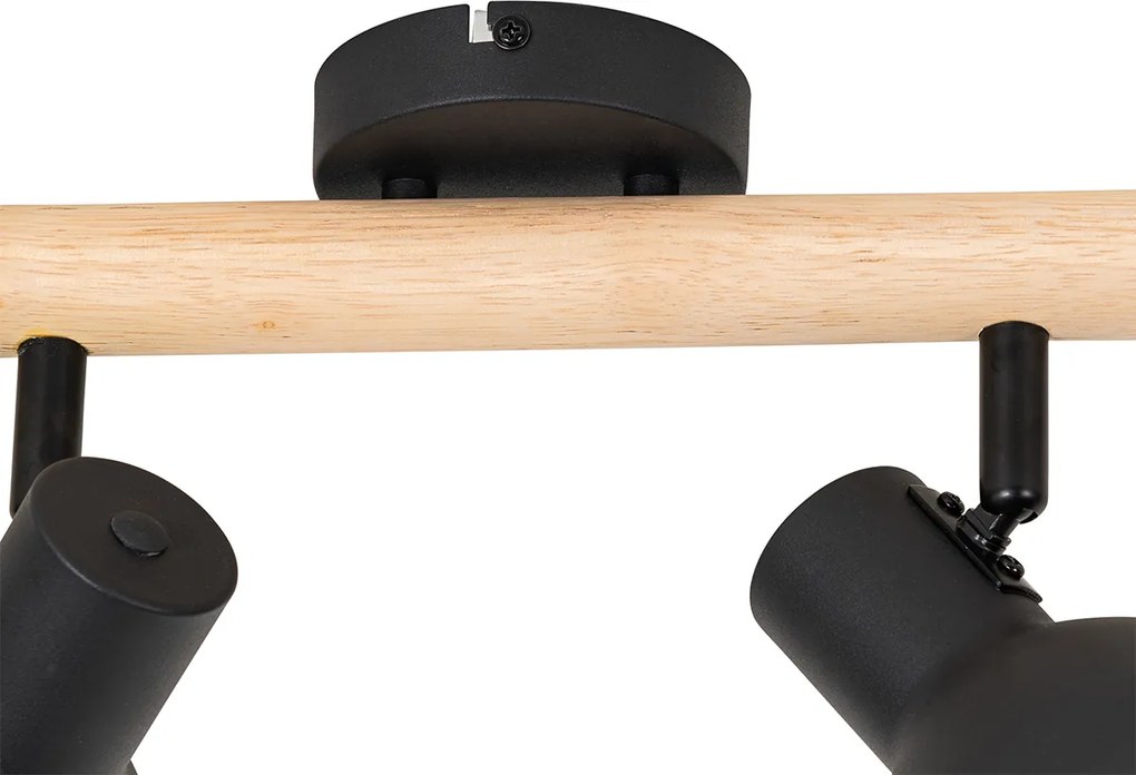 Rustikálne bodové svetlo čierne s drevom 4-svetlo - Flint