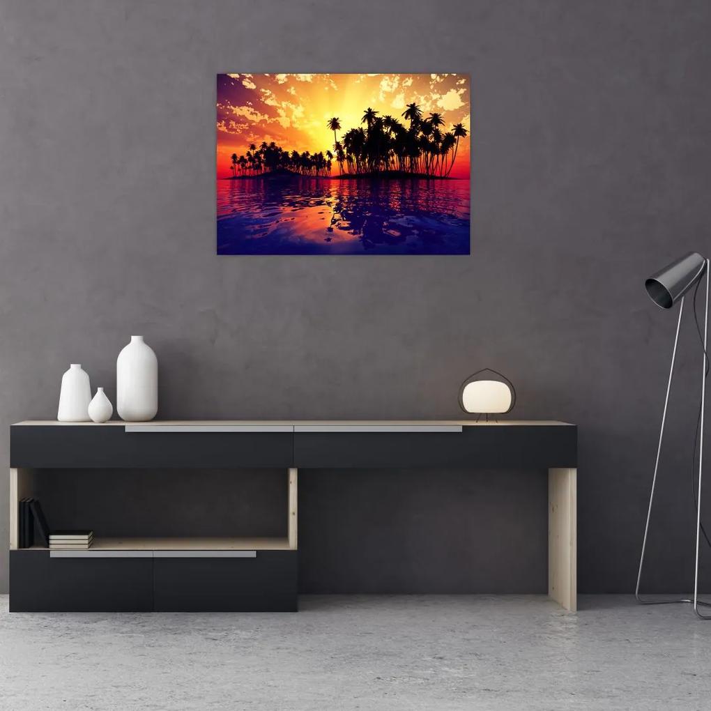 Sklenený obraz ostrovu pri západe slnka (70x50 cm)