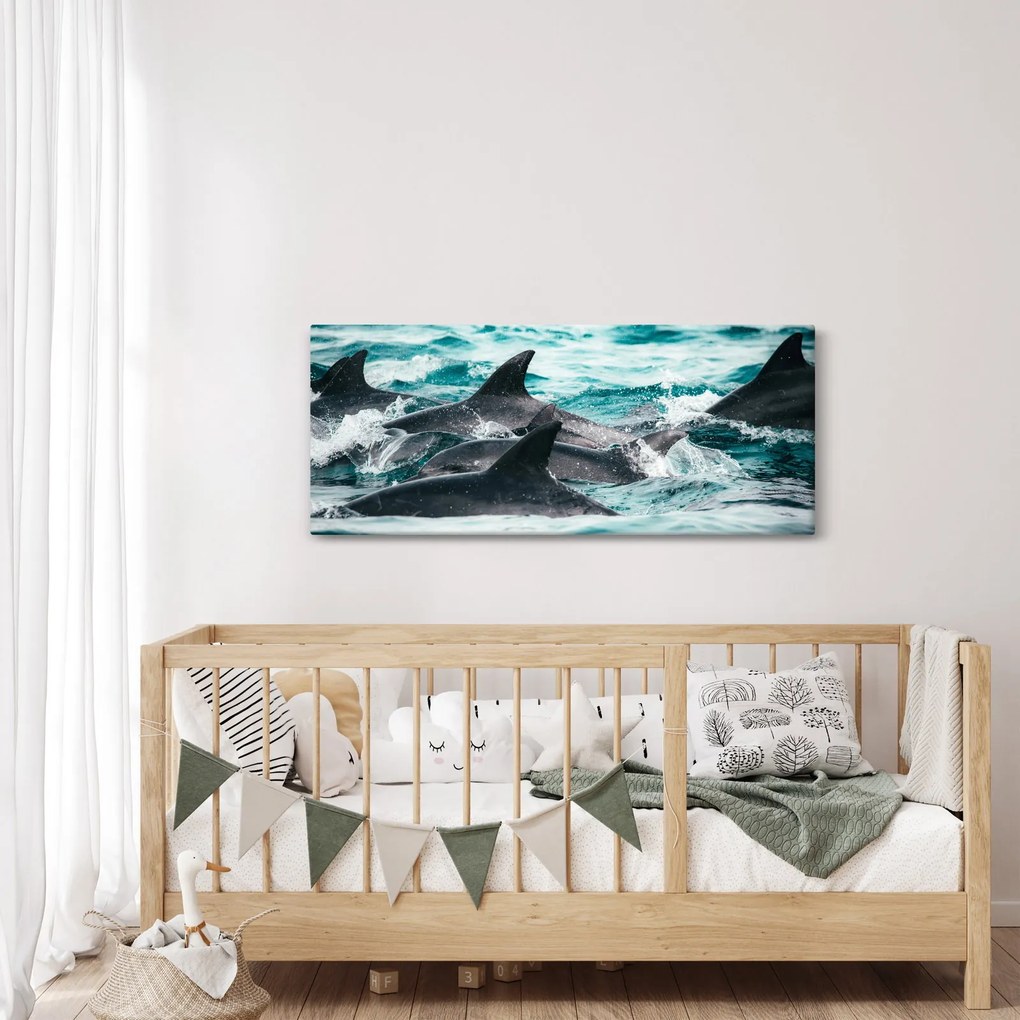 Obraz - Delfíny v oceáne (120x50 cm)