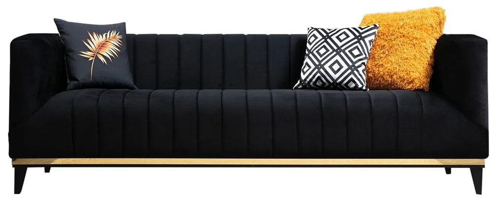 Elegantná trojmiestna pohovka Bellino s dvoma vankúšmi, 222 x 89 cm, čierno zlatá
