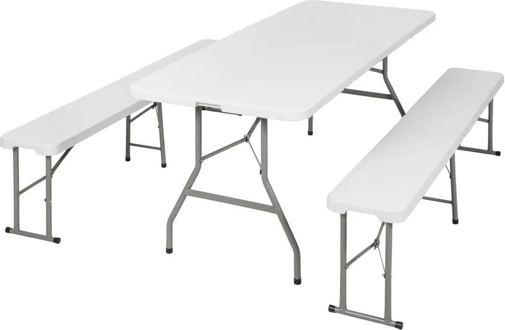 tectake 401067 skladací kempingový stôl a lavice - biela