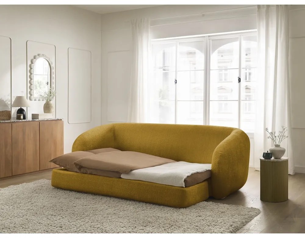 Ženilková rozkladacia pohovka v horčicovej farbe 228 cm Neyo – Bobochic Paris
