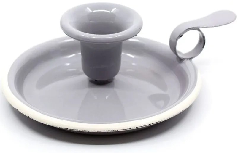 Šedý smaltovaný svietnik Grey dot - Ø 13 * 6cm