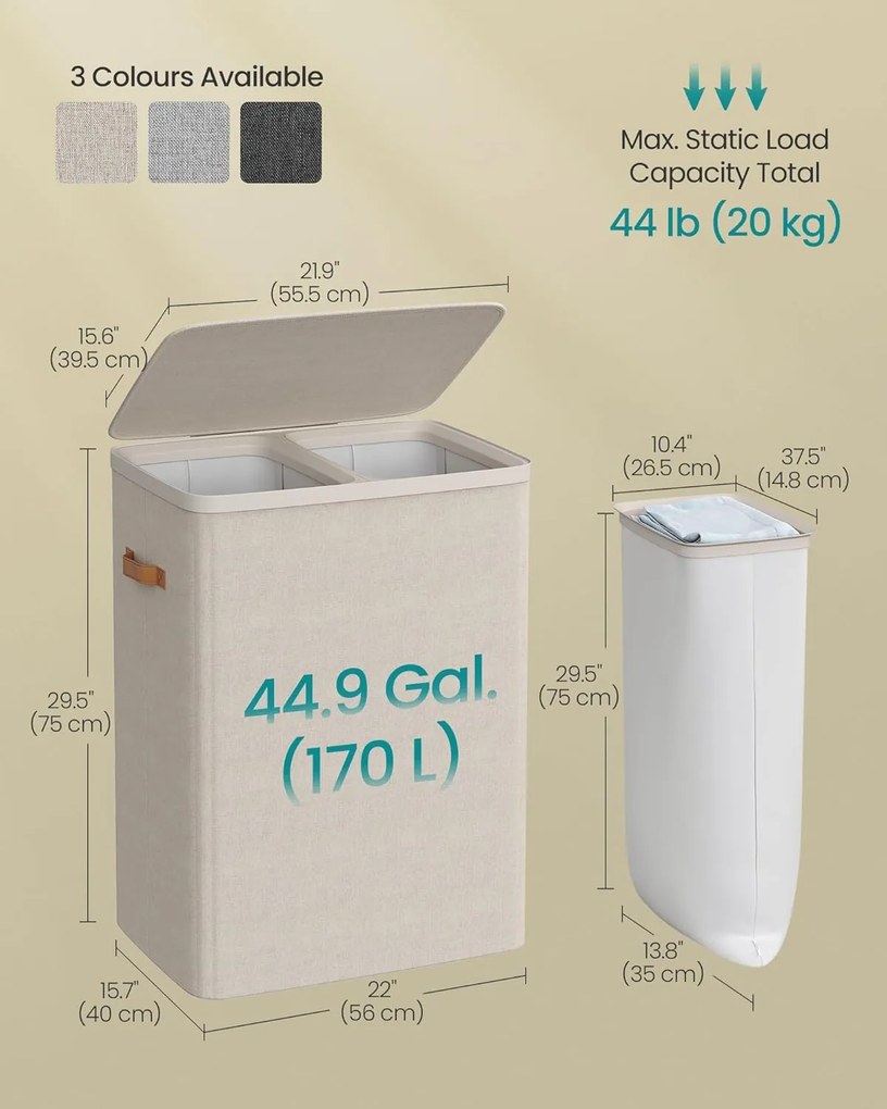 Kôš na bielizeň 170 l, 6 x 40 x 75 cm, béžový