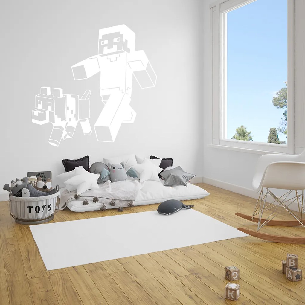 Veselá Stena Samolepka Minecraft so psom Farba: žlutá, Veľkosť: 100 x 97 cm