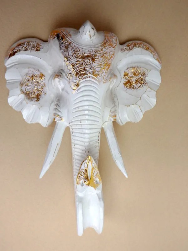 Dekorácia na stenu SLON - biely, ručná práca, exotické drevo